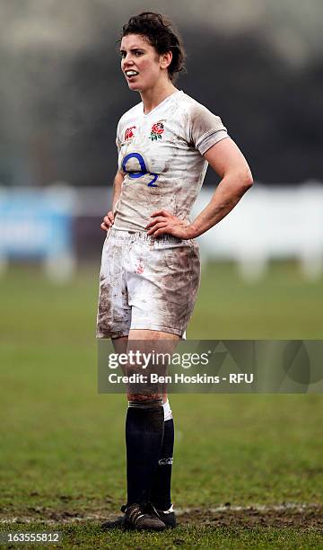 Sarah Hunter of England in action during the Women's RBS Six Nations match between England and Italy at Esher Rugby Club on March 09, 2013 in Esher,...