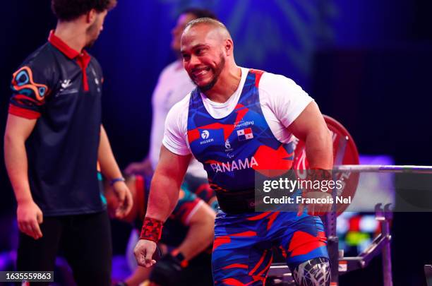 Rey Melchor Vasquez of Panama reacts during the Men's 72kg Group A during the Para Powerlifting World Championships 2023on August 24, 2023 in Dubai,...