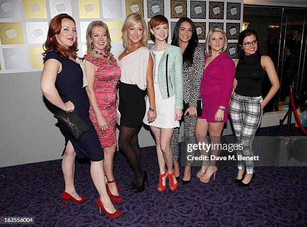 Carli Norris , Helen Pearson, Gemma Bissix, Anna Shaffer, Jazmine Franks and Rachel Shenton of Hollyoaks arrive at the TRIC Television and Radio...