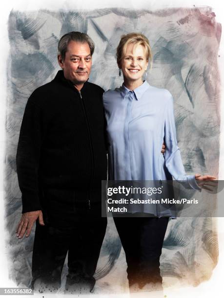 Writers Paul Auster and Siri Hustvedt are photographed for Paris Match on February 14, 2013 in New York City.