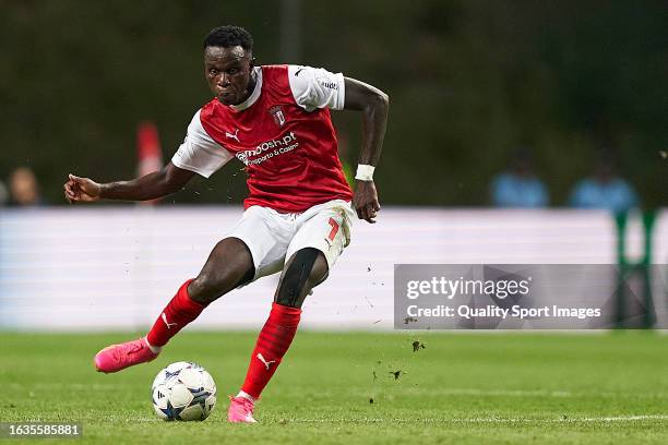 Armindo Tue Na Bangna 'Bruma' of SC Braga in action during the UEFA Champions League Qualifying Play-Off First Leg match between SC Braga and...