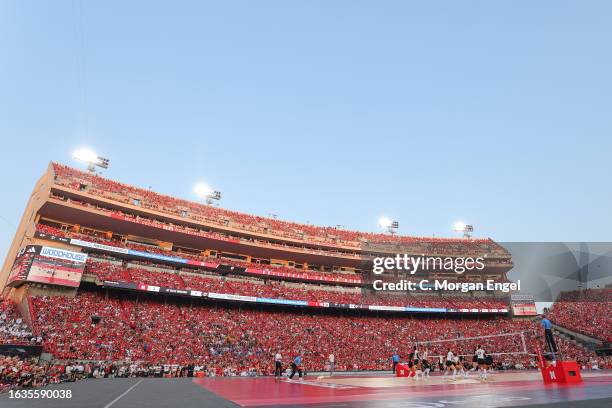 The Nebraska Cornhuskers take on The Omaha Mavericks at Memorial Stadium on August 30, 2023 in Lincoln, Nebraska.