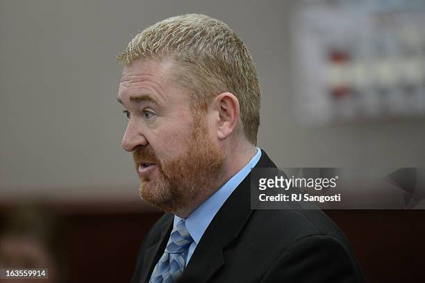 March 12, 2013: Defense attorney Daniel King speaks during the proceedings where District Court Judge William Sylvester entered a Not Guilty plea on...