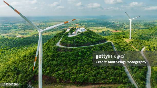 aerial view of the new mavnuru malleshwara temple - renewable energy india stock pictures, royalty-free photos & images