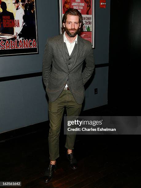 Model Louis Dowler attends The Cinema Society with Roger Dubuis and Grey Goose screening of FilmDistrict's "Olympus Has Fallen" at the Tribeca Grand...