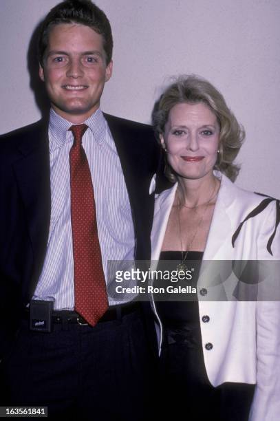 Actress Constance Towers and son Michael McGrath attend the wrap party for "Capitol" on June 4, 1984 at Spago Restaurant in West Hollywood,...