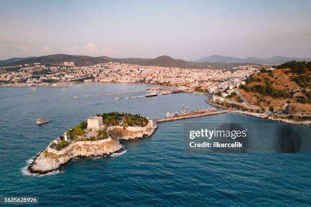 aerial view of kusadasi, aydin city, turkey - izmir stockfoto's en -beelden