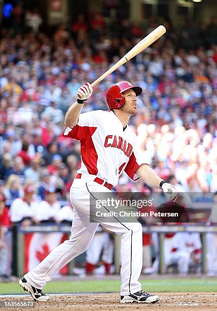 Pete Orr of Canada bats against USA during the World Baseball Classic First Round Group D game at Chase Field on March 10, 2013 in Phoenix, Arizona....