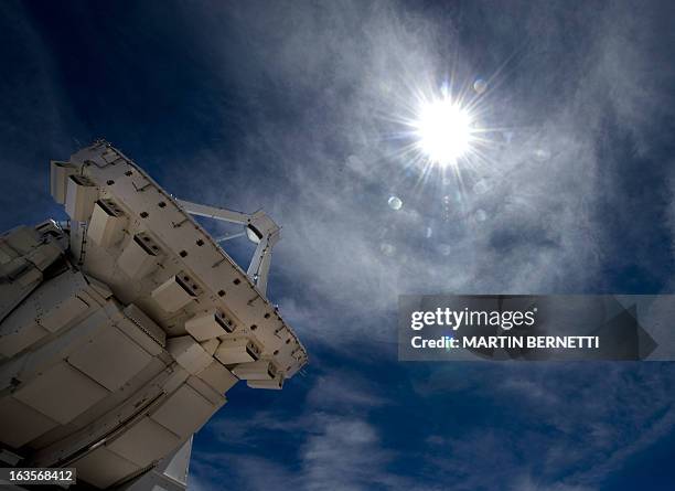 View of a Radio telescope antennas of the ALMA project, in the Chajnantor plateau, Atacama desert, some 1500 km north of Santiago, on March 12,2013....