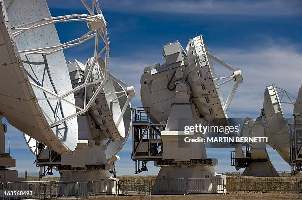 Radio telescope antennas of the ALMA project, in the Chajnantor plateau, Atacama desert, some 1500 km north of Santiago, on March 12,2013. The ALMA,...