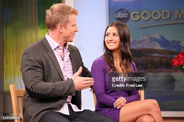 After "The Bachelor" finale, Sean Lowe and his new fiancée Catherine Giudici are guests on "Good Morning America," 3/12/13, airing on the Walt Disney...