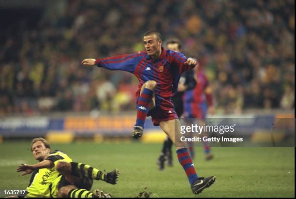 Luis Enrique of Barcelona in action during a match against Borussia Dortmund at the Westfalenstadion in Dortmund, Germany. \ Mandatory Credit:...
