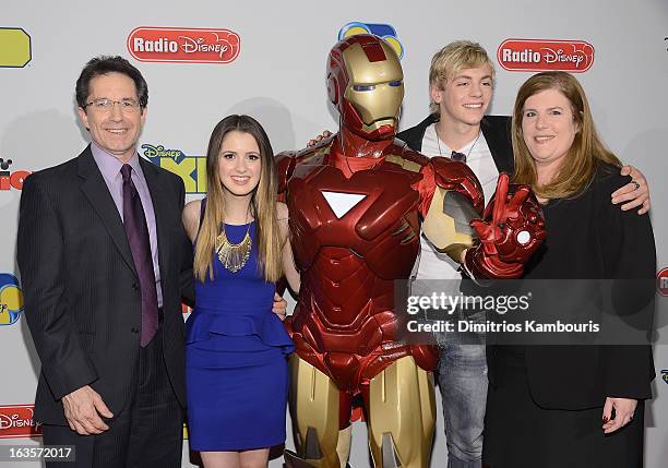 Gary Marsh, Laura Marano, Iron Man, Ross Lynch and Rita Ferro attend the Disney Channel Kids Upfront 2013 at Hudson Theatre on March 12, 2013 in New...