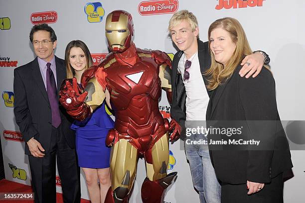 Gary Marsh,president and CEO of Disney channels, Laura Marano,Iron Man, Ross Lynch and Rita Ferro ,executive Vice President of Disney media sales and...