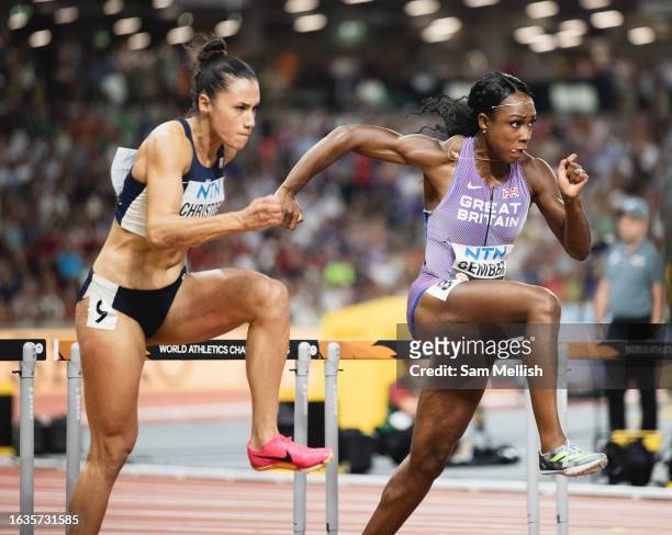 Cindy Sember of Great Britain competes in the women's 100m hurdles semi final during day five of the World Athletics Championships Budapest 2023 at...