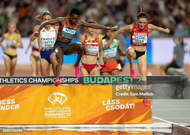 Jackline Chepkoech of Kenya and Luiza Gega of Albania in the women's 3000m Steeplechase round 1 during day five of the World Athletics Championships...