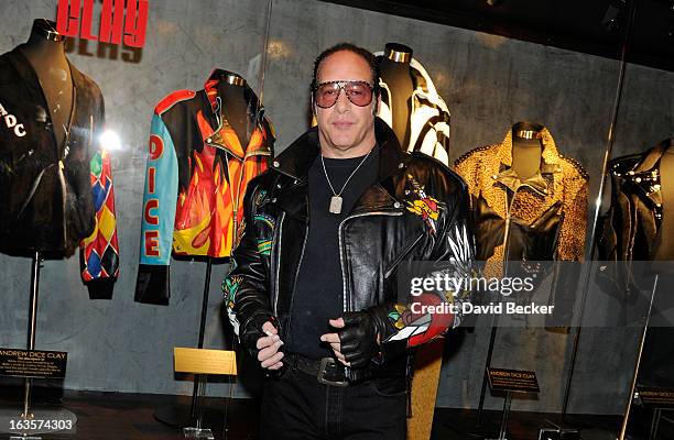 Comedian Andrew Dice Clay appears during a memorabilia case dedication ceremony in honor of his upcoming residency at Vinyl at the Hard Rock Hotel &...