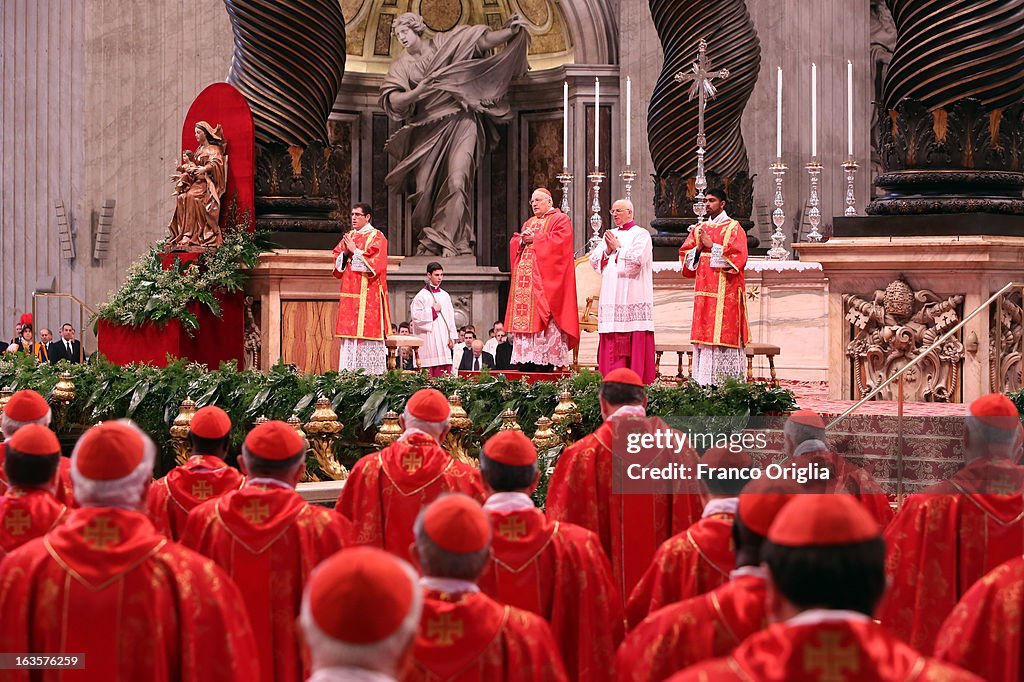 Cardinals Conduct Their Final Mass Before Entering Into The Conclave
