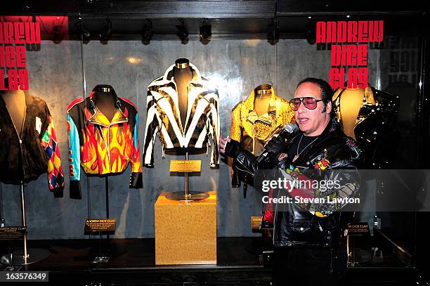 Comedian Andrew Dice Clay appears at a memorabilia case dedication at the Hard Rock Hotel & Casino on March 12, 2013 in Las Vegas, Nevada.