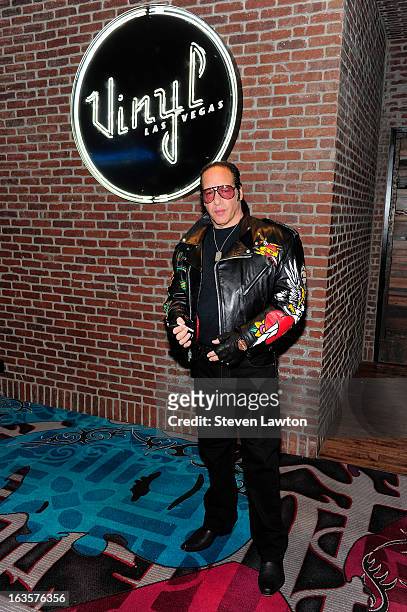 Comedian Andrew Dice Clay appears at a memorabilia case dedication at the Hard Rock Hotel & Casino on March 12, 2013 in Las Vegas, Nevada.