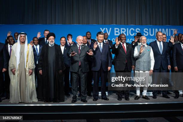 South African President Cyril Ramaphosa with fellow BRICS leaders President of Brazil Luiz Inacio Lula da Silva, President of China Xi Jinping, Prime...