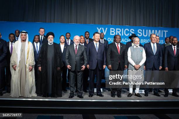 South African President Cyril Ramaphosa with fellow BRICS leaders President of Brazil Luiz Inacio Lula da Silva, President of China Xi Jinping, Prime...