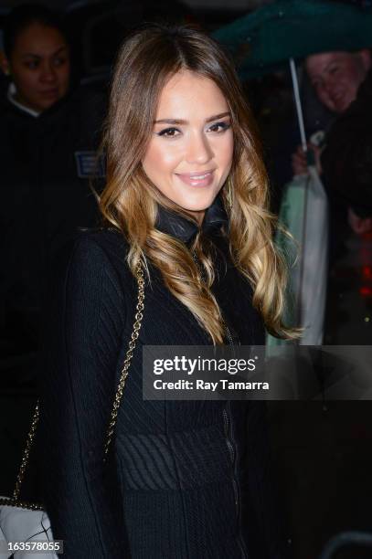 Actress Jessica Alba enters the "Good Morning America" taping at the ABC Times Square Studios on March 12, 2013 in New York City.