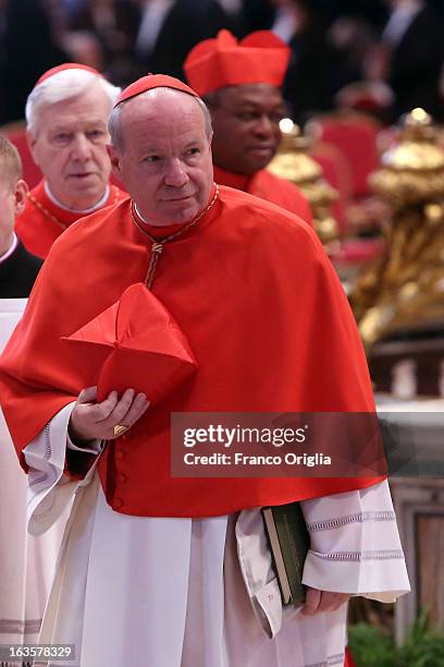 Archbishop of Wien Cardinal Christoph Schonborn attends the Pro Eligendo Romano Pontifice Mass at St Peter's Basilica, before they enter the conclave...