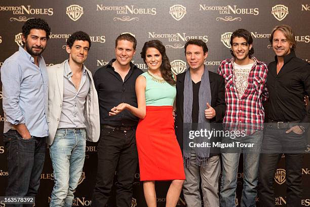 Ianis Guerrero, Luis Gerardo Mendez, Karla Souza, producer Leonardo Zimbron, Juan Pablo Gil and Carlos Gascon pose for a photo during the photocall...