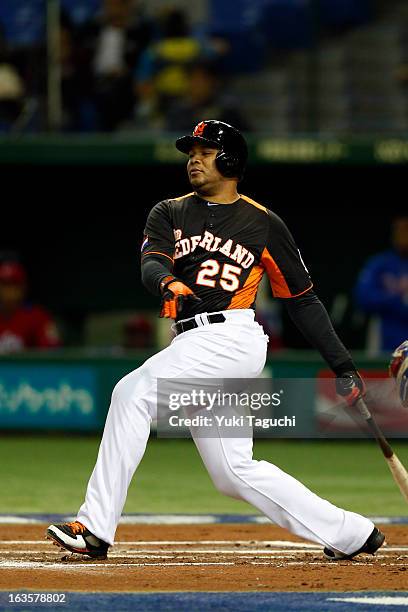 Andruw Jones of Team Netherlands bats in the bottom of the first inning against Team Cuba during Pool 1, Game 5 in the second round of the 2013 World...