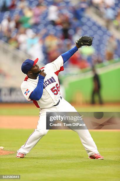 Fernando Rodney of Team Dominican Republic celebrates defeating Italy in Pool 2, Game 1 in the second round of the 2013 World Baseball Classic on...