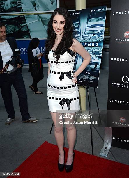 Actress Sarah Hackett arrives at a special LA screening of Millennium Entertainment's "Upside Down" at ArcLight Hollywood on March 12, 2013 in...