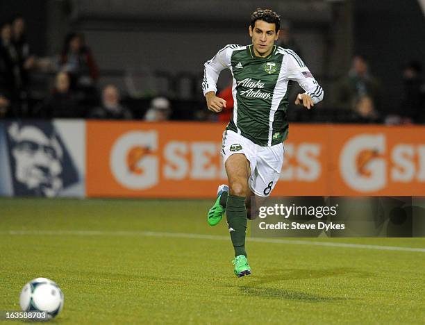 Diego Valeri of Portland Timbers goes after a ball during the first half of the game against the Montreal Impact at Jeld-Wen Field on March 09, 2013...