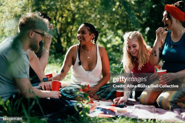 young people on a picnic - picknick stock-fotos und bilder