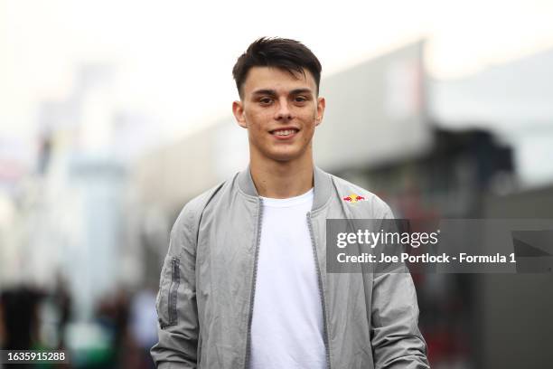 Zane Maloney of Barbados and Rodin Carlin walks in the Paddock during previews ahead of Round 12:Zandvoort of the Formula 2 Championship at Circuit...