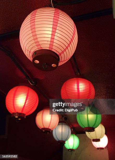 japanese paper lanterns - japanese lantern stock pictures, royalty-free photos & images