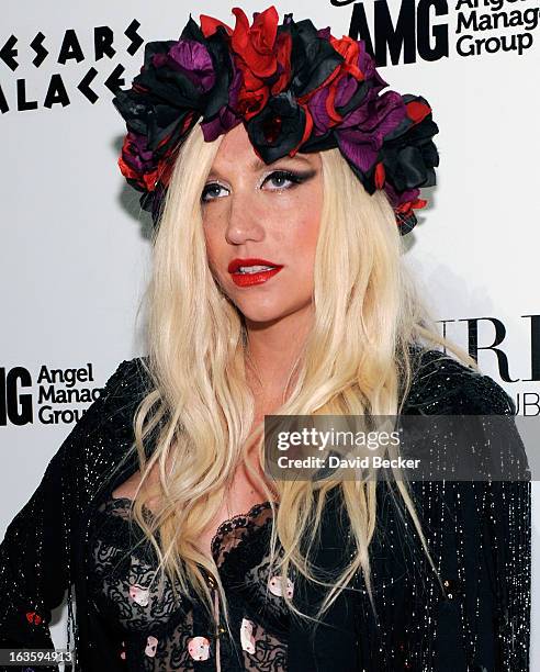 Recording artist Ke$ha arrives at the Pure Nightclub at Caesars Palace to host the club's eighth anniversary party on March 13, 2013 in Las Vegas,...