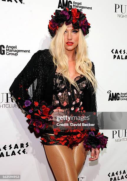 Recording artist Ke$ha arrives at the Pure Nightclub at Caesars Palace to host the club's eighth anniversary party on March 13, 2013 in Las Vegas,...