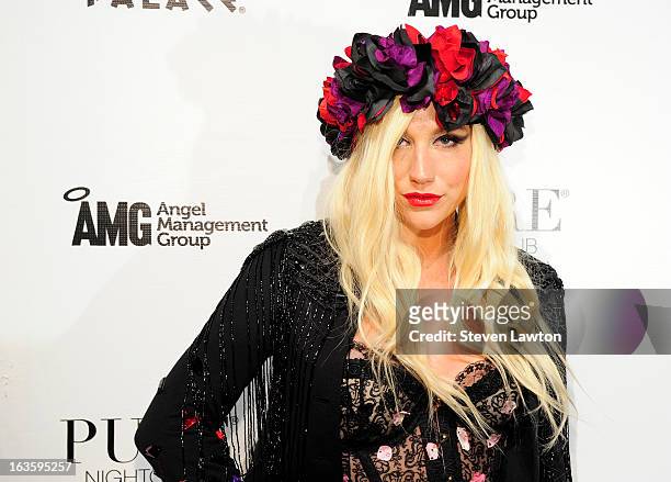 Singer/songwriter Ke$ha arrives at the Pure Nightclub at Caesars Palace to host the club's eighth anniversary party on March 12, 2013 in Las Vegas,...