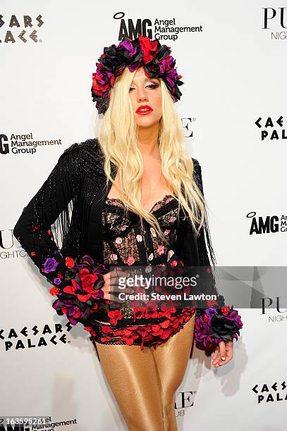 Singer/songwriter Ke$ha arrives at the Pure Nightclub at Caesars Palace to host the club's eighth anniversary party on March 12, 2013 in Las Vegas,...