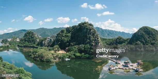 aerial view of seven star cave(five dragon pavilion) in zhaoqing city, china - guilin stock pictures, royalty-free photos & images