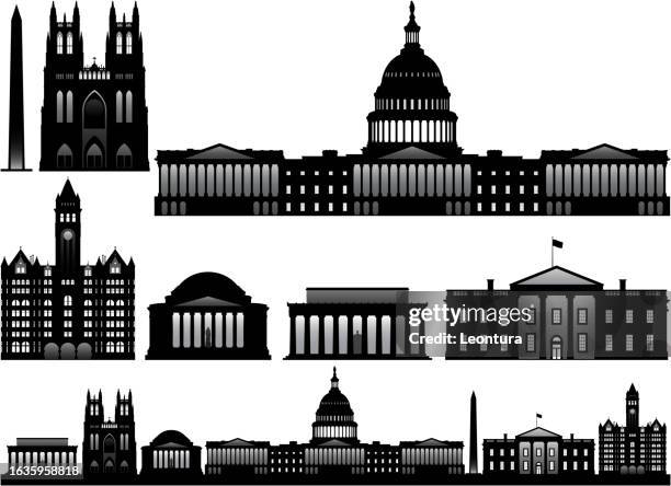 washington dc skyline and buildings - state capitol building stock illustrations