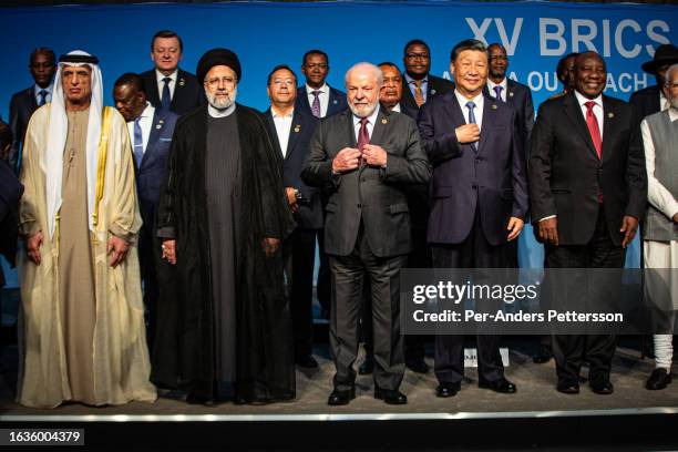 South African President Cyril Ramaphosa with fellow BRICS leaders President of Brazil Luiz Inacio Lula da Silva, President of China Xi Jinping pose...