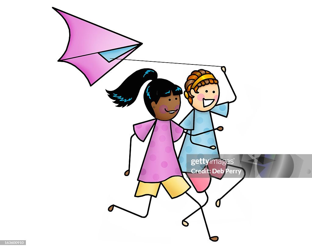 Girls flying kite