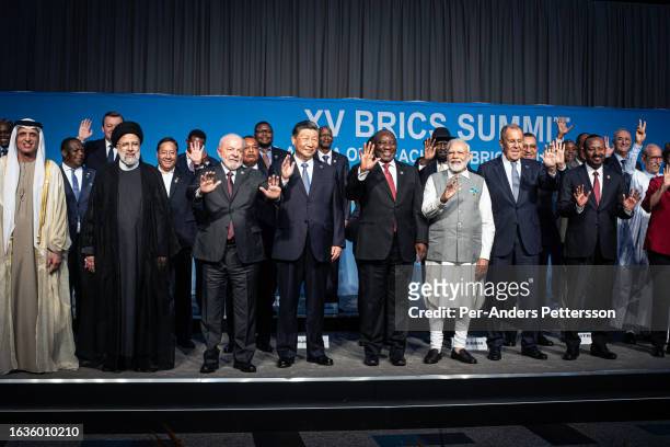 South African President Cyril Ramaphosa with fellow BRICS leaders President of Brazil Luiz Inacio Lula da Silva, President of China Xi Jinping, Prime...