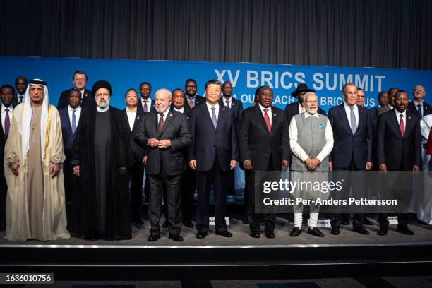 South African President Cyril Ramaphosa with fellow BRICS leaders President of Brazil Luiz Inacio Lula da Silva, President of China Xi Jinping, Prime...