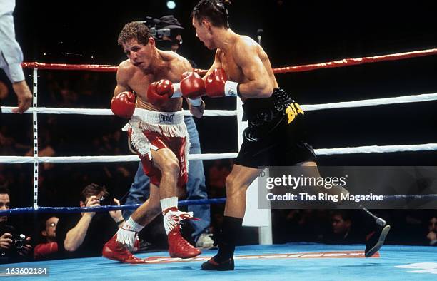 Kostya Tszyu lands a right hook against Jake Rodriguez during the fight at MGM Grand Hotel in Las Vegas, Nevada. Kostya Tszyu won the IBF light...