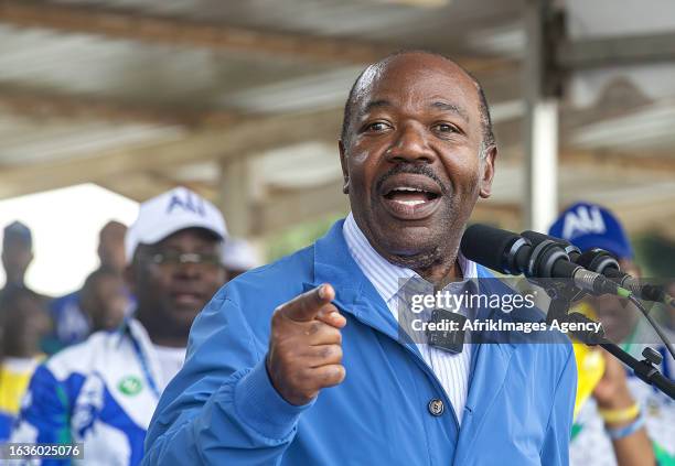 Ali Bongo Ondimba, the outgoing Gabonese president and candidate to succeed him in the presidential election on 26 August 2023, at his campaign rally...