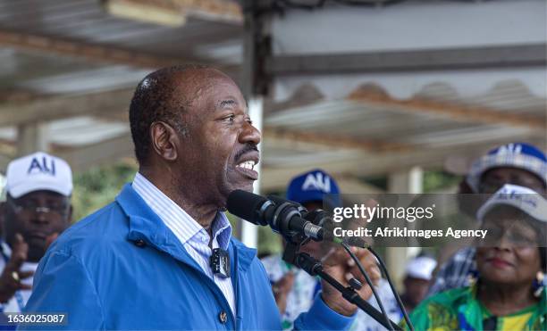 Ali Bongo Ondimba, the outgoing Gabonese president and candidate to succeed him in the presidential election on 26 August 2023, at his campaign rally...