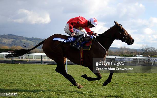 Sam Twiston Davies riding The New One win The Neptune Investment Management Novices' Hurdle Race during Ladies Day at Cheltenham racecourse on March...